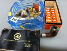 Small mixed parcel of coinage, cufflinks, penknife, smoking pipe etc