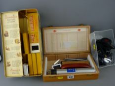 Parcel of writing pens, spirit level and parcel of hifi earpieces etc