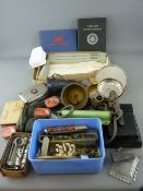 Mixed parcel of interesting metallic items including a brass horse brow badge?, J Jones maker,