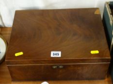 Oblong mahogany lidded box, good colour, old repair to rear right corner of lid