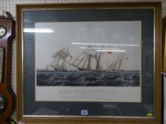 Framed tinted engraving of the Waterford Line Schooners, 'Alexander', 'Martha' and 'Rapid'