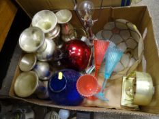 Box of glass vases, silvered glasses etc