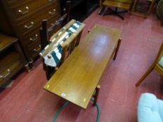 Teak Long John two tier coffee table, director's style folding chair and another folding chair