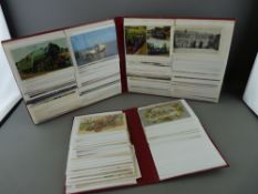 Album of transport related postcards and another album of old greetings card style postcards
