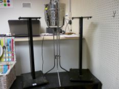 Pair of speaker stands and a wine cooling bucket on stand