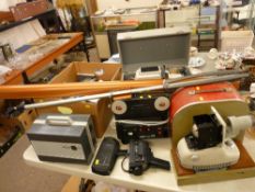 Fine ensemble of vintage projector and film equipment including cameras, projectors, screen etc