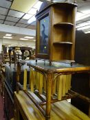 Small glazed door wall hanging cabinet, bamboo effect glass topped table and a small wine rack