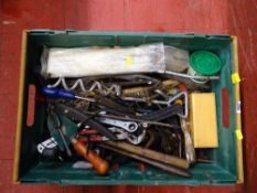 Crate of various mechanic's hand tools, grease gun, Stanley work plane etc