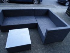 Modern plastic woven effect garden two piece 'L' shaped sofa with cushions