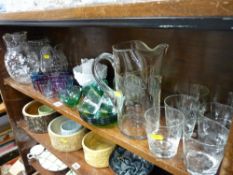Milk glass jug and bowl set and a large quantity of etched and other mixed glassware