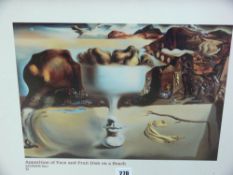 SALVADOR DALI print - 'Apparition of Face and Dish on a Beach', size including frame 43 x 53 cms