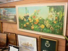 SAM BURDEN watercolour - Warwick Castle, 27 x 37 cms and a parcel of paintings and prints