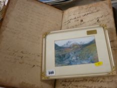 Old leather bound Bible with inscribed date 1770s and a print by SUE FIRTH