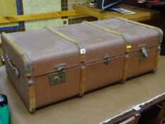 Vintage wooden banded travel trunk
