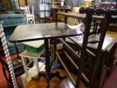 Square topped tripod table and a vintage towel airer