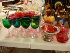 Parcel of cranberry and other coloured glass