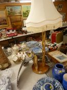 Well carved table lamp and an interesting treen owl in full flight