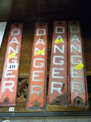 Four enamel vintage signs 'Danger'