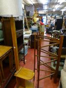 Mid Century wooden standard lamp with incorporated side table and a pine folding towel airer