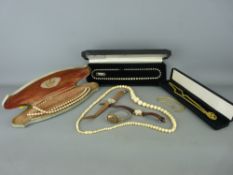 Necklace of graduated ivory beads, two cased simulated pearl necklaces, three lady's wristwatches