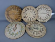 Interesting group of five circular parlour games with verses to the back, all signed J D Massey