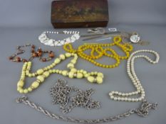 Russian lacquerwork box and costume jewellery contents