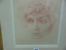 Sanguine type gouache (possibly Italian) - head study of a young lady, 32 x 24 cms