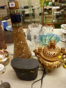 Doulton Burslem narrow necked vase, 58 cms high, cased set of vintage field glasses and a Satsuma