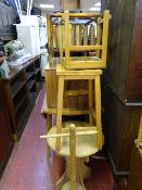 Small woodchip occasional table, stool and similar chair and a pine wash dolly
