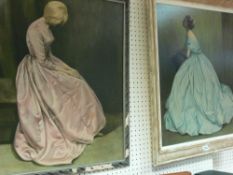 Two classical prints - ladies, initialled 'J P L' and dated 1963 and 1969, both approx 59 x 49 cms