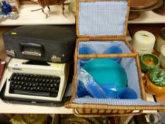 Cased vintage Erika cased typewriter and a picnic hamper