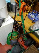 Challenge M1G-7P2 hover mower, Qualcast 32 cms lawnmower and a Reflex Plus garden strimmer E/T