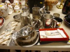 Quantity of pewter tankards, cocktail items etc