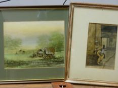 DON GOM watercolour - Eastern farming scene, 19 x 24 cms and a watercolour - entitled 'A Beggar of