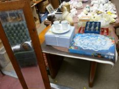 Good sized timber framed hall mirror and a parcel of miscellaneous glassware, china etc