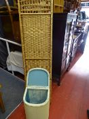 Woven four panel dressing screen and a small loom style ottoman