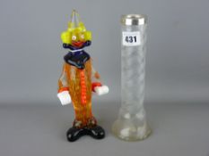 Vintage spiral glass vase with hallmarked silver collar and a Murano glass clown