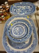 Excellent parcel of blue and white Willow pattern plates