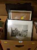 Engraving of Merton College Chapel, pair of African tourist prints and a parcel of crystoleums