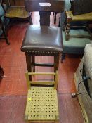 Oak headmaster's stool and a child's string seated chair