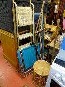 Long handled garden tools, stepladder etc