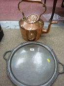 Beaten pewter twin handled tray