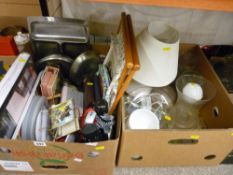 Box of mixed household items and a box of glassware etc