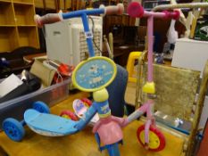 Two infant's scooters with Pepper Pig decals