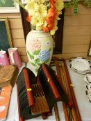 Parcel of walking canes, CD rack, vase and artificial flowers etc