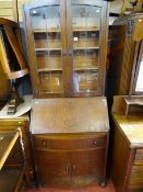 Bookcase bureau with upper twin glazed doors and bureau section of single drawer over base