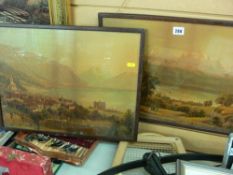 Pair of vintage alpine scene prints, 36 x 45 cms