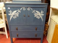 Blue painted railback compact sideboard with twin doors over two base drawers