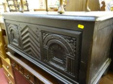 Black finished blanket box with carved centre front chevron