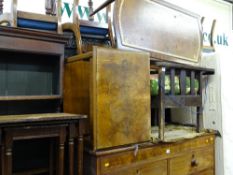 Nest of three tables, chair and a tooled leather topped side table